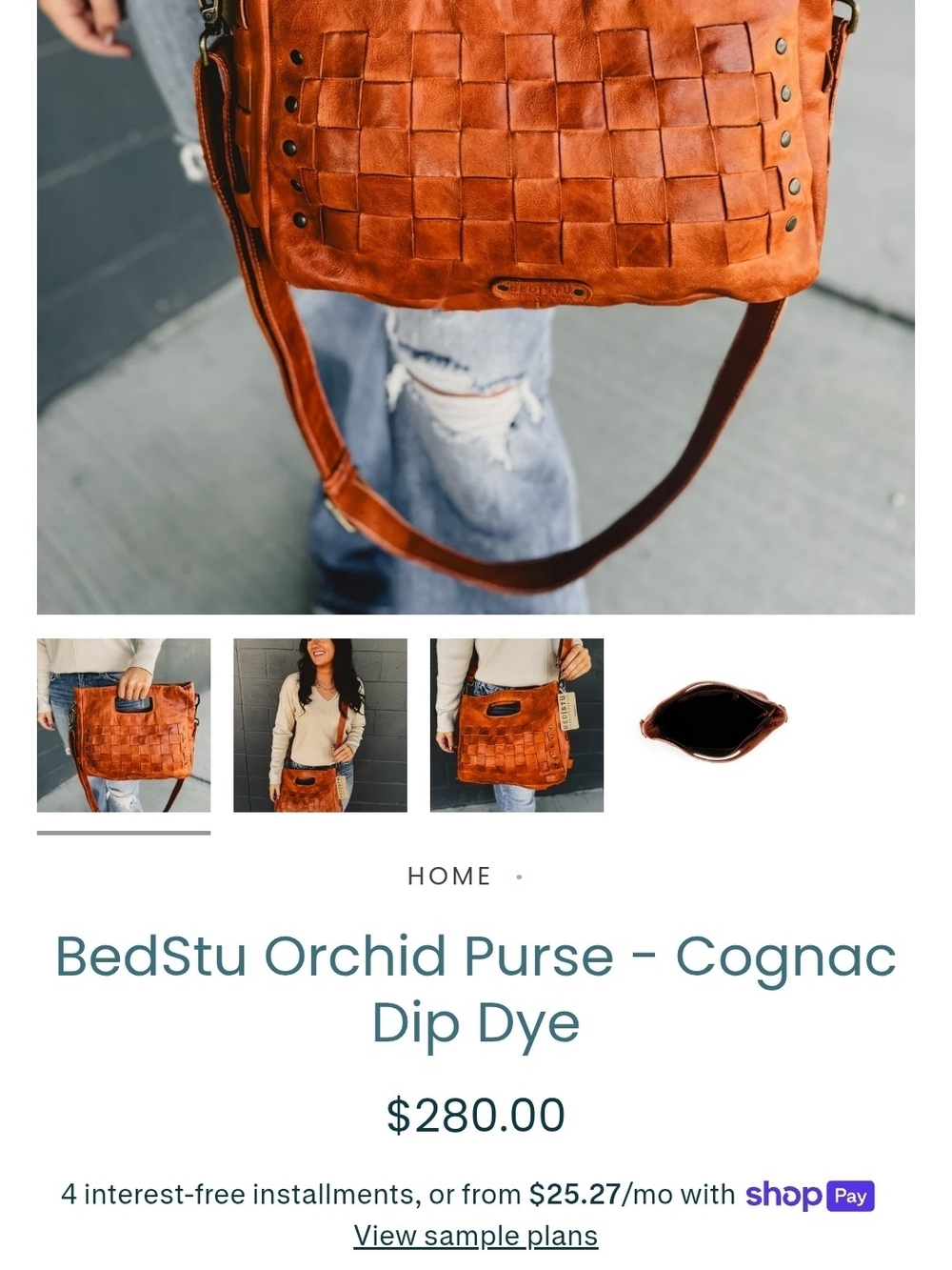 Bed|Stu Orchid Purse – Cognac Dip Dye Woven Leather Crossbody/Shoulder Bag - Picture 6 of 6